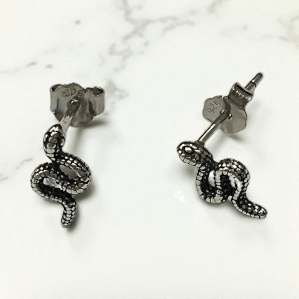 925 Sterling Silver Snake Stud Post Earrings